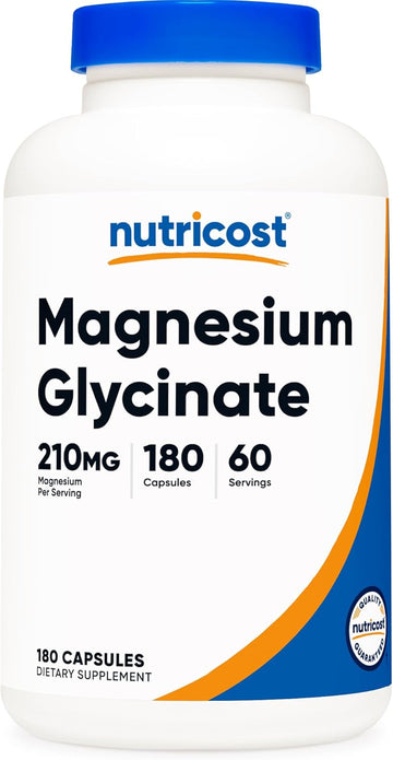 Nutricost Magnesium Glycinate Capsules (180 Capsules, 210 mg Magnesium Glycinate Per Serving) - Magnesium Glycinate Supplement for Gentle Absorption