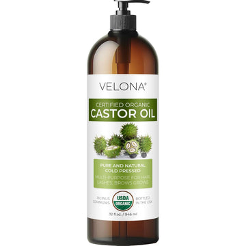 velona USDA Certified Organic Castor Oil - 32 oz | For Hair Growth, Boost Eyelashes, Eyebrows | Cold pressed, Natural Oil, USP Grade | Hexane Free, Lash Serum, Caster