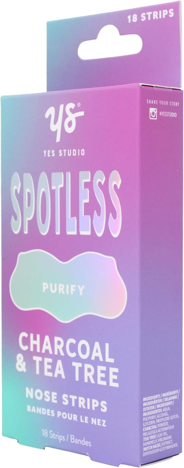 Yes Studio Charcoal & Tea Tree Nose Strips - Purifying Blackhead Removal, 18 Strips, Unclogs Pores For Clearer Smoother Looking Skin