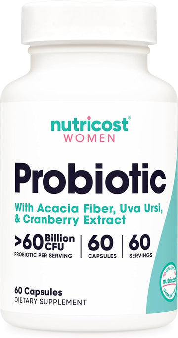 Nutricost Probiotic For Women 60 Billion Cfu, 60 Capsules, Complex With Acacia Fiber, Uva Ursi, & Cranberry Extract - Non-Gmo & Gluten Free