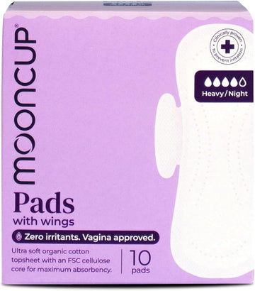 Mooncup® Heavy/Night Flow Pads With Wings, Ultra Soft Organic Cotton, 10 Pads