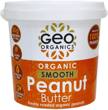 Geo Organics Smooth Peanut Butter 1kg Tub (3pk) -Made with 100% Organic Roasted Peanuts -Natural, No Palm Oil, No Added Sugar, No Salt, Hi-Oleic Peanuts, High Protein, Gluten Free, Vegan, Dairy Free : Amazon.co.uk: Grocery
