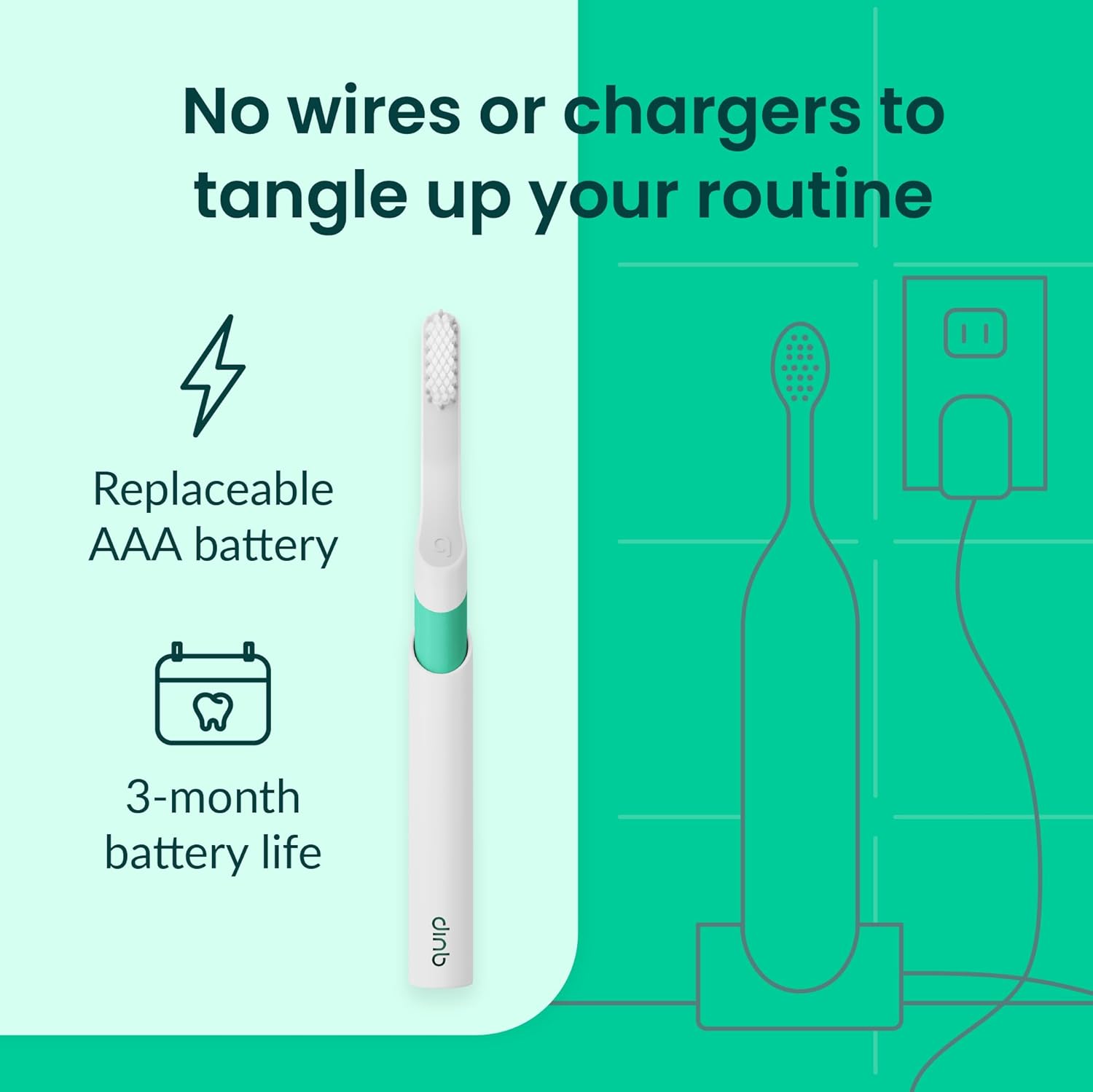 Quip Plastic Sonic Toothbrush, Electric Toothbrush For Adults –Time Travel & Soft Bristles With Travel Case & Replaceable Brush Head -3-Month Battery Life - Sage Green : Health & Household