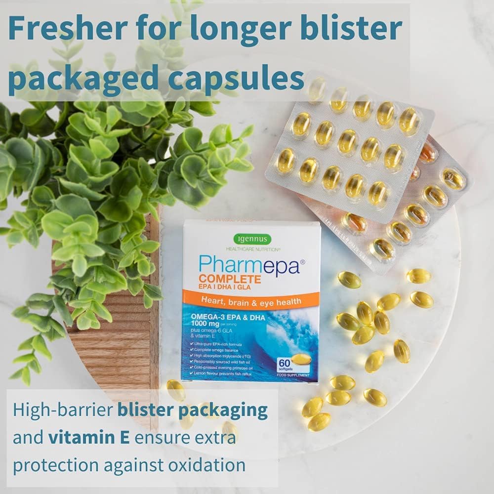 Pharmepa Complete EPA DHA rTG Omega 3 1000mg, High Potency Fish Oil Plus Omega 6 GLA Evening Primrose Oil, Lemon Flavor, 60 Servings : Health & Household