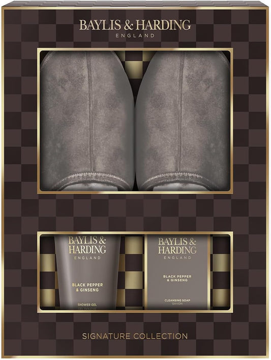 Baylis & Harding Black Pepper & Ginseng Men'S Luxury Slipper Gift Set - Vegan Friendly (Pack Of 1)