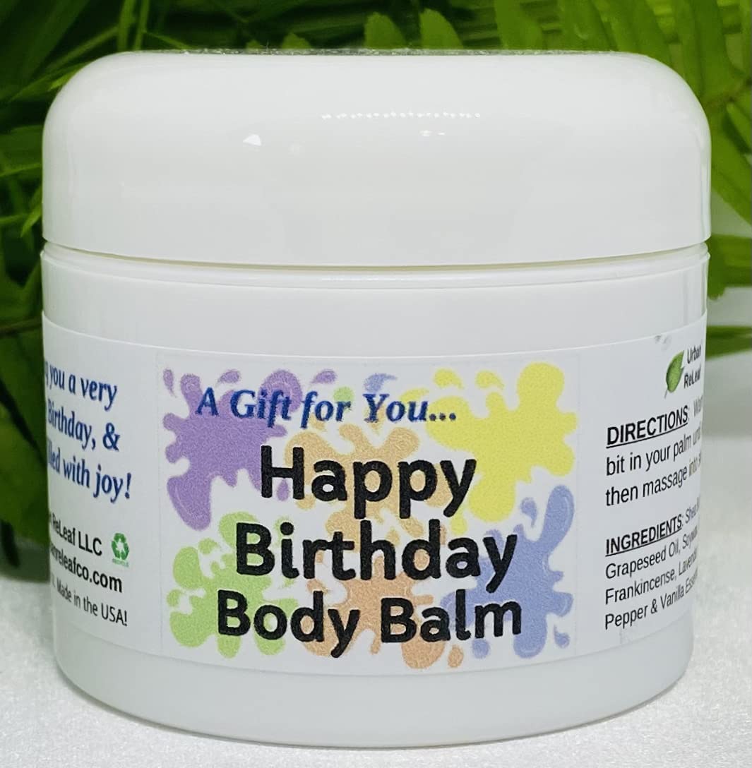 Urban Releaf Happy Birthday Body Balm! Fresh Citrus Spice Natural Shea Butter & Essential Oils, Thoughtful Gift! Gender Neutral Unisex Scent, Deeply Moisturizing. Special Present : Beauty & Personal Care