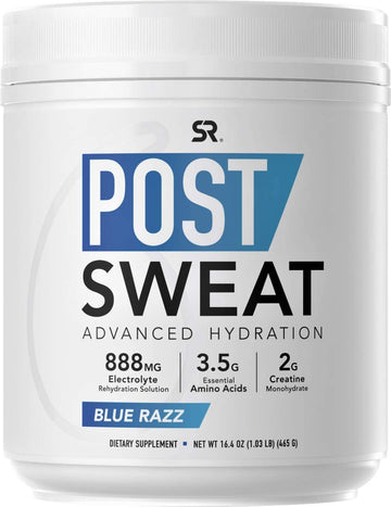 Sports Research Postsweat Advanced Hydration Post-Workout Supplement Powder | Recovery Sports Drink W/Electrolytes + 9 Essential Amino Acids | Informed Choice Sport Certified, Non-Gmo (Bluerazz)
