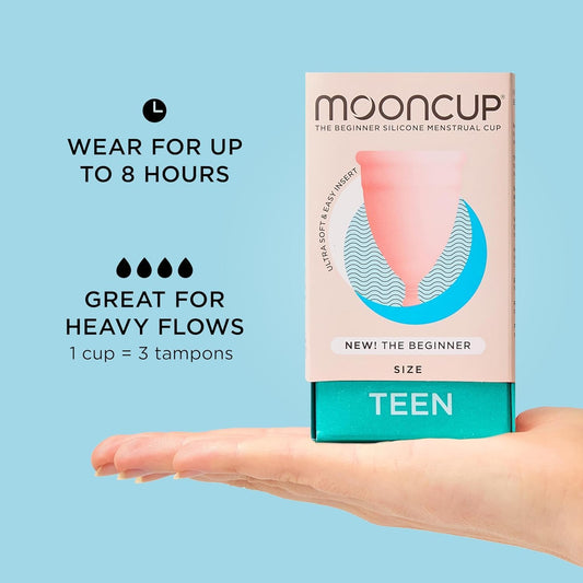 MooncupĀ® Beginner Menstrual Cup Reusable, Ultra Soft & Easy Insert, Great For Heavy Flows, Size Teen, Age Or Below (Pack Of 1)