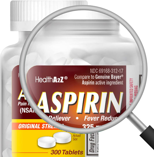 Healtha2ZĀ® Aspirin 325Mg | Uncoated Tablets |Original Strength | Pain Reliver | Fever Reducer | Compare To BayerĀ® Active Ingredients
