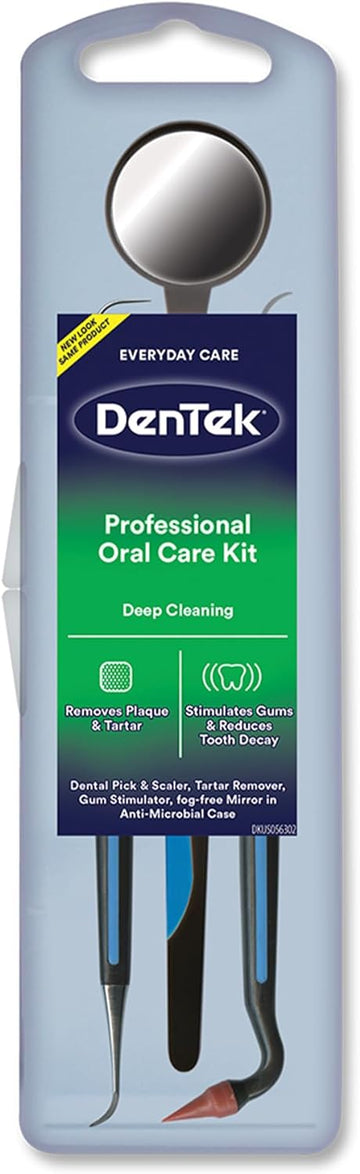 Dentek Professional Oral Care Kit, Advanced Clean- Portable, Multiple Tips, Dental Pick, Scaler, Stimulator, And Dental Mirror, White