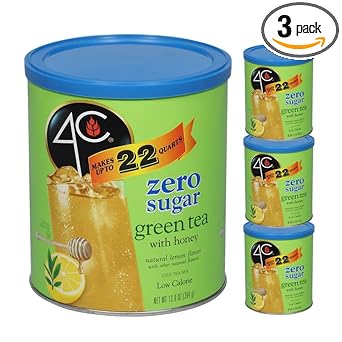 4C Light Powdered Drink Mix Cannisters, Zero Sugar Green Tea 3 Pack, 22 Quarts, Family Sized Cannister, Low Calorie, Thirst Quenching Flavors