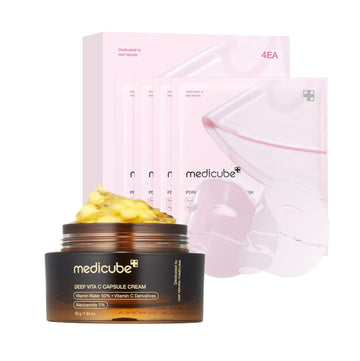 Medicube Daily Skincare Duo For Uneven Skin - Deep Vitamin C Golden Capsule Face Moisturizer + Salmon Dna Pdrn Pink Collagen Jelly Gel Mask
