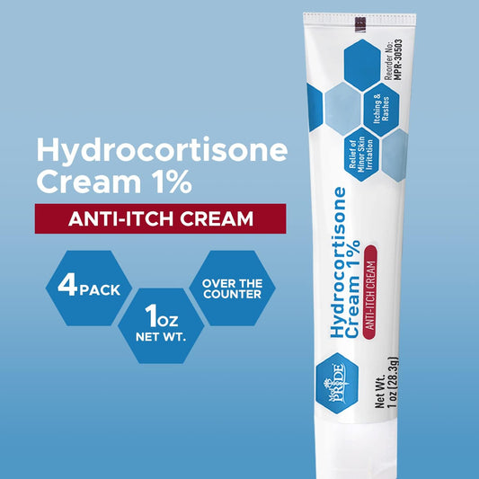 Med Pride Hydrocortisone Cream 1%| Pack Of 4, 1 Oz Tubes | Anti-Itch Topical Ointment For Redness, Swelling, Itching, Rash & Dermatitis, Bug/ Mosquito Bites, Eczema & Hemorrhoids, First Aid Essential