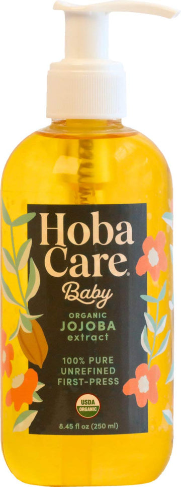 Hobacare Jojoba Baby Oil With Pump Dispenser – 100% Pure Natural Unrefined Unscented Hexane Free Cold Pressed Jojoba Oil For Baby Hair, Infant Skin, Scalp Moisturizing, Body Care Shower Gift (8.45 Oz)