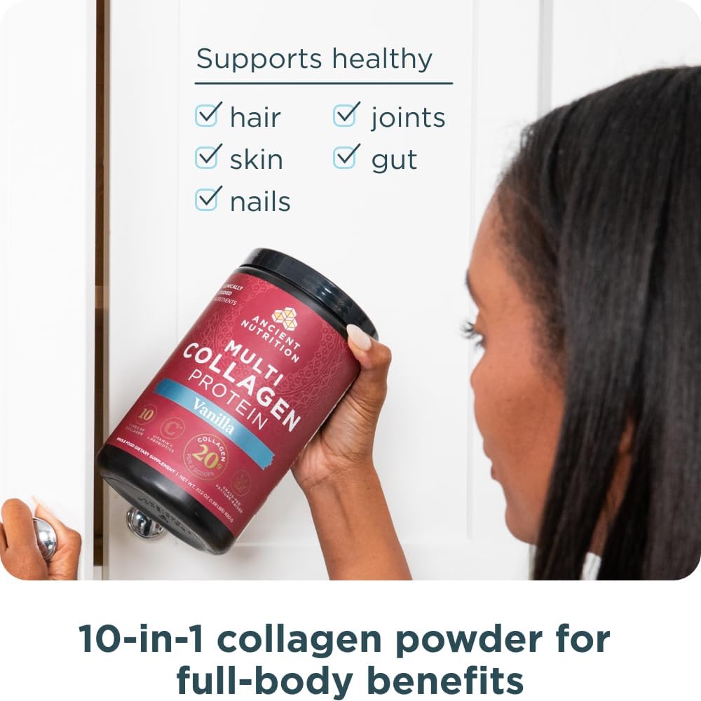 Ancient Nutrition Collagen Peptides Powder, Multi Collagen Protein, Women & Men, Vitamin C, Probiotics, Hydrolyzed Collagen, Supports Skin, Joints, Gut Health, Vanilla, 24 Servings : Health & Household