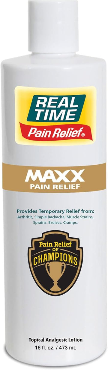 Real Time Pain Relief Maxx 16Oz Bottle | 18 Natural Ingredients: Arnica, Menthol & Peppermint | Maximum Strength Muscle Pain Relief Lotion For Arthritis, Hands, Ankles, Back, Shoulders, Knees & Joints