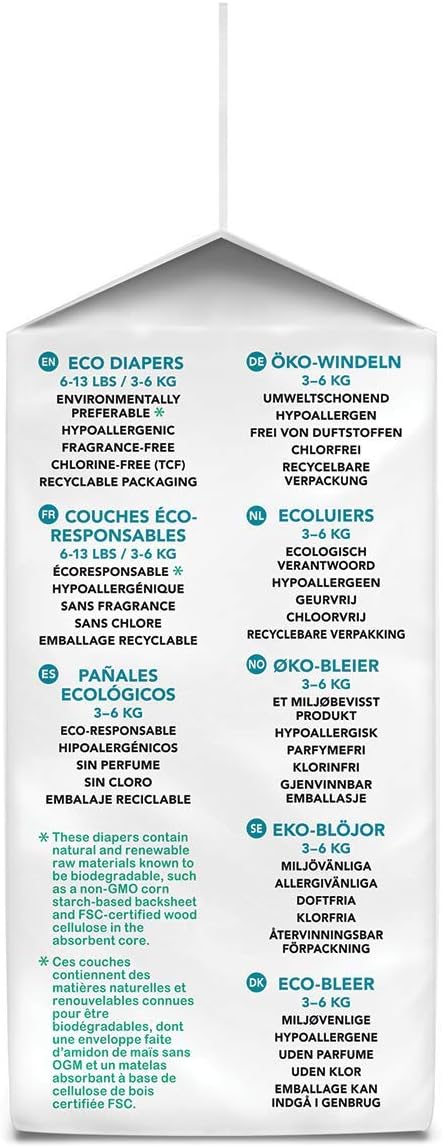 ATTITUDE Biodegradable Baby Diapers, Non-Toxic, Eco-Friendly, Safe for Sensitive Skin, Chlorine-Free & Leak-Free, Plain White (Unprinted), Size 1-2 (6-13 lbs), 36 Count (16220) : Baby