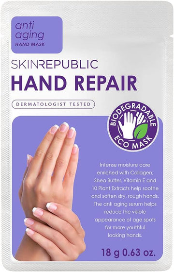 Skin Republic Hand Repair Mask | Moisturizing Gloves | With Collagen, Shea Butter & Vitamin E | For Dry, Rough Hands | Leaves Skin Soft, Smooth & Youthful (1 Pair)