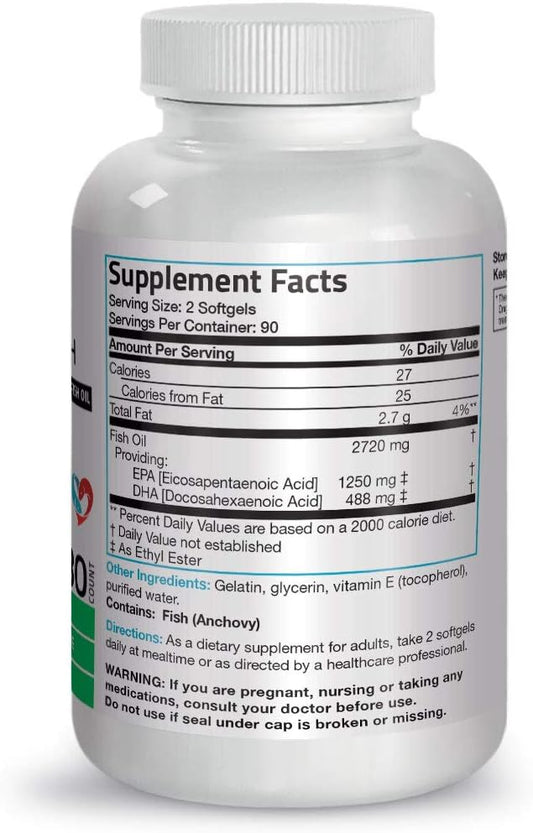 Bronson Omega 3 Fish Oil Triple Strength 2720 mg, High EPA 1250 mg DHA