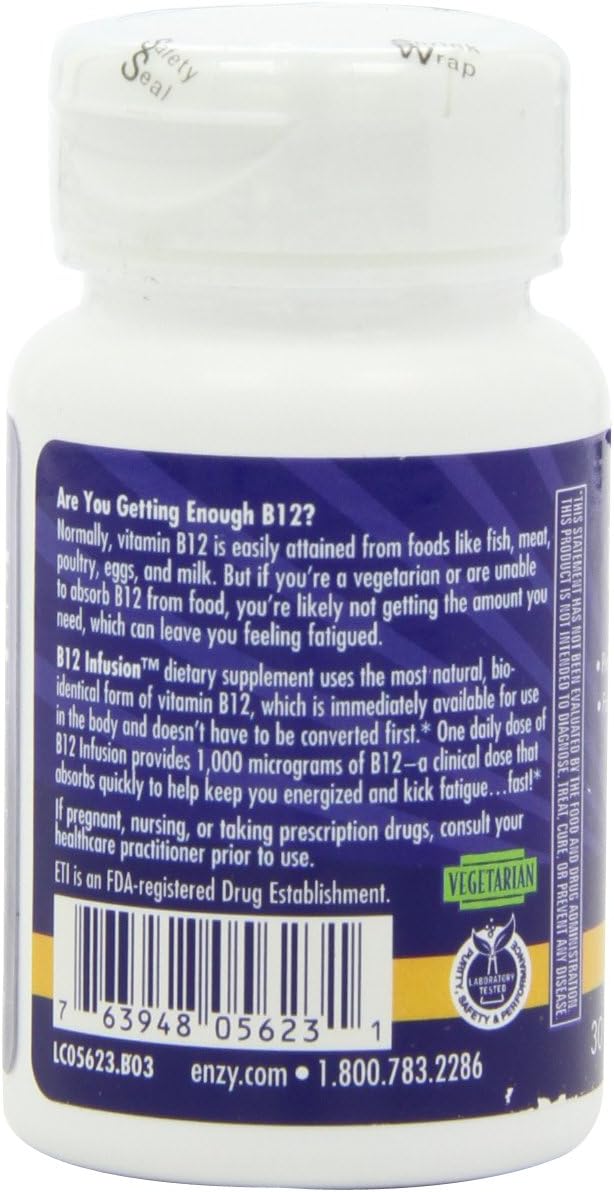Nature's Way B12 Infusion 1,000 mcg (1 mg) potency; 30 Chewable Tablets; Delicious Cherry Flavor; Vegan; Energy Support*, Pack of 3 (Packaging May Vary) : Health & Household