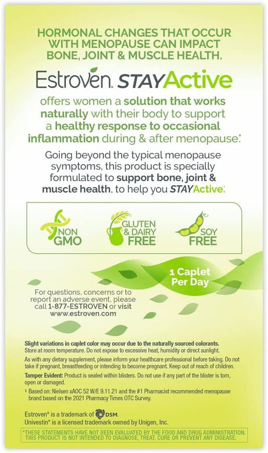 Estroven Stay Active, Fast-Acting Joint Support in Less Than 7 Days for During and After Menopause, Supports Bone, Joint & Muscle Health*, Non-GMO, 30 Count