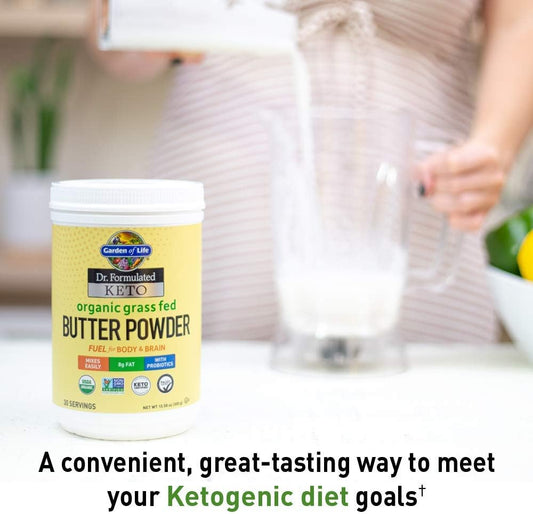 Garden Of Life Dr. Formulated Keto Organic Grass Fed Butter Powder, 8G Fat Mcts And Cla Plus Probiotics - Non-Gmo, Gluten Free, Keto & Paleo - For Coffee, Baking, Cooking & Shakes - 30 Servings