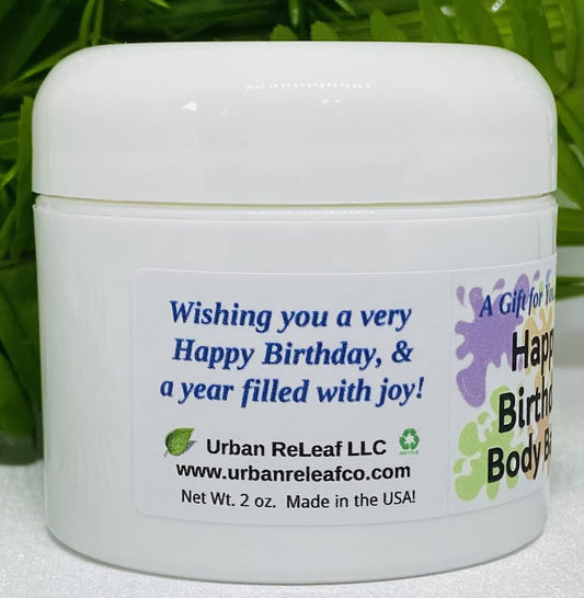 Urban Releaf Happy Birthday Body Balm! Fresh Citrus Spice Natural Shea Butter & Essential Oils, Thoughtful Gift! Gender Neutral Unisex Scent, Deeply Moisturizing. Special Present