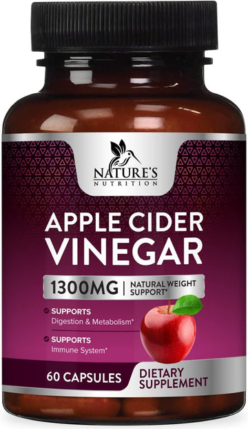 Apple Cider Vinegar Capsules For Detox & Cleanse, Acv Capsules With Digestion & Immune Support - Extra Strength - 1300 Mg Per Capsule, Gluten & Sugar Free, Non-Gmo Supplement - 60 Vegetarian Pills