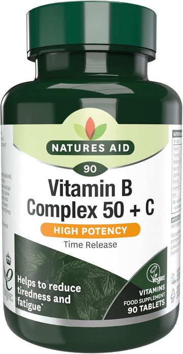 Natures Aid Vitamin B Complex 100Mg – High Strength B Vitamins For Energy, Metabolism, Nervous System & Immune Support – Vegan, Gluten-Free, Non-Gmo – Natural Supplement – 60 Tablets