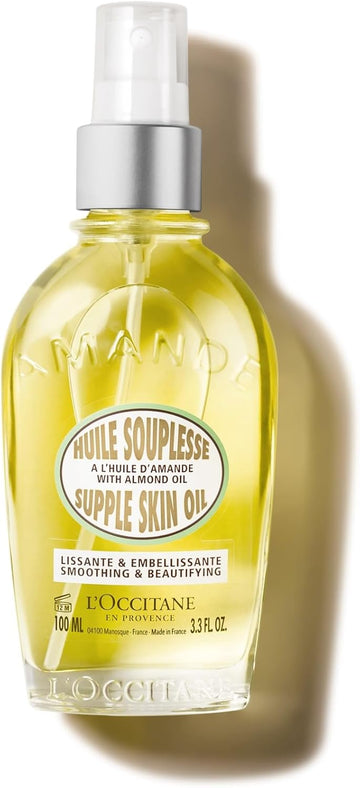 L'Occitane Almond Supple Skin Oil 100Ml, 50% Pure Almond Oil For Deep Hydration & Glow, Vegan, Fast-Absorbing Body Oil, Luxury Clean Beauty Skincare For Soft, Supple Skin