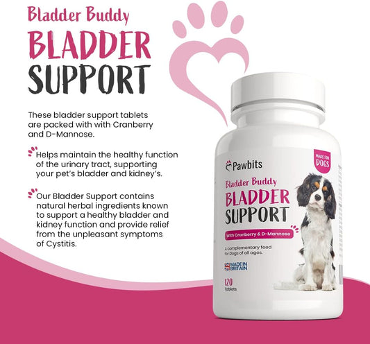 Pawbits 120 Bladder Buddy Support Tablets For Dogs - Dog Uti Treatment Food Supplements With Cranberry And D-Mannose To Support Kidney & Urinary HealthPb-Bladdersupport-120