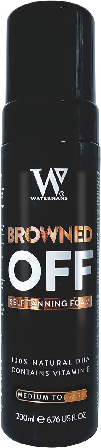 Browned Off® Medium to Dark (200ml) Watermans Self Tanning Mousse with Aloe Vera, Vitamin E, Fast Drying Vegan Fake Tan