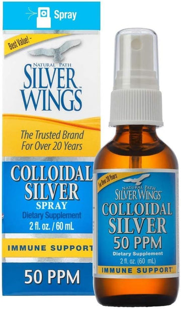 Natural Path Silver Wings Colloidal Silver 50Ppm (250Mcg) Immune Support Supplement 2 Fl. Oz. Spray