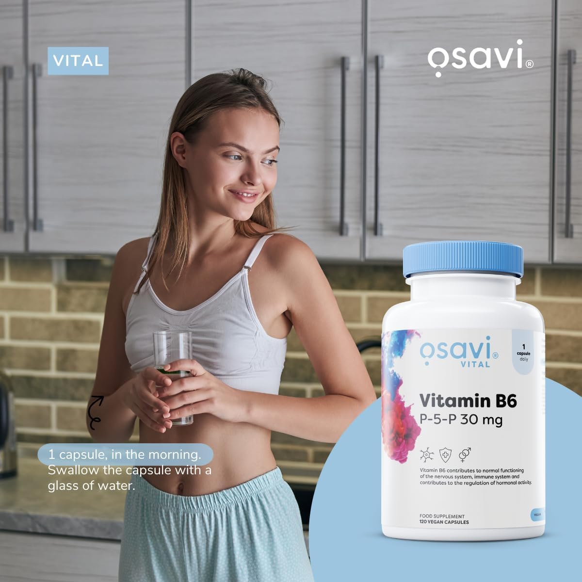Osavi Vitamin B6 P–5–P 30mg – 120 Vegan Capsules | Active Coenzymatic Form of Pyridoxal–5’–Phosphate | High Potency 18 mg Vitamin B6 per Capsule | Clean Label, Vegan Friendly : Amazon.co.uk: Health & Personal Care