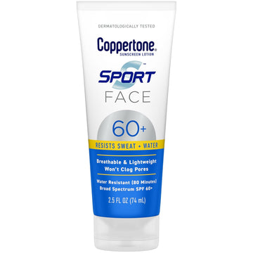 Coppertone Sport Face Sunscreen Lotion Spf 60+, Water Resistant Sunscreen With Broad Spectrum Spf 60+, Lightweight And Breathable, 2.5 Fl Oz Tube