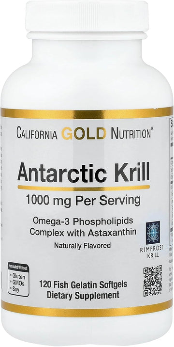 California Gold Nutrition Antarctic Krill Oil, Omega-3 Phospholipids With Naturally Occurring Astaxanthin, Natural Strawberry & Lemon Flavor, Non Gmo, 1,000 Mg, 120 Fish Gelatin Softgels