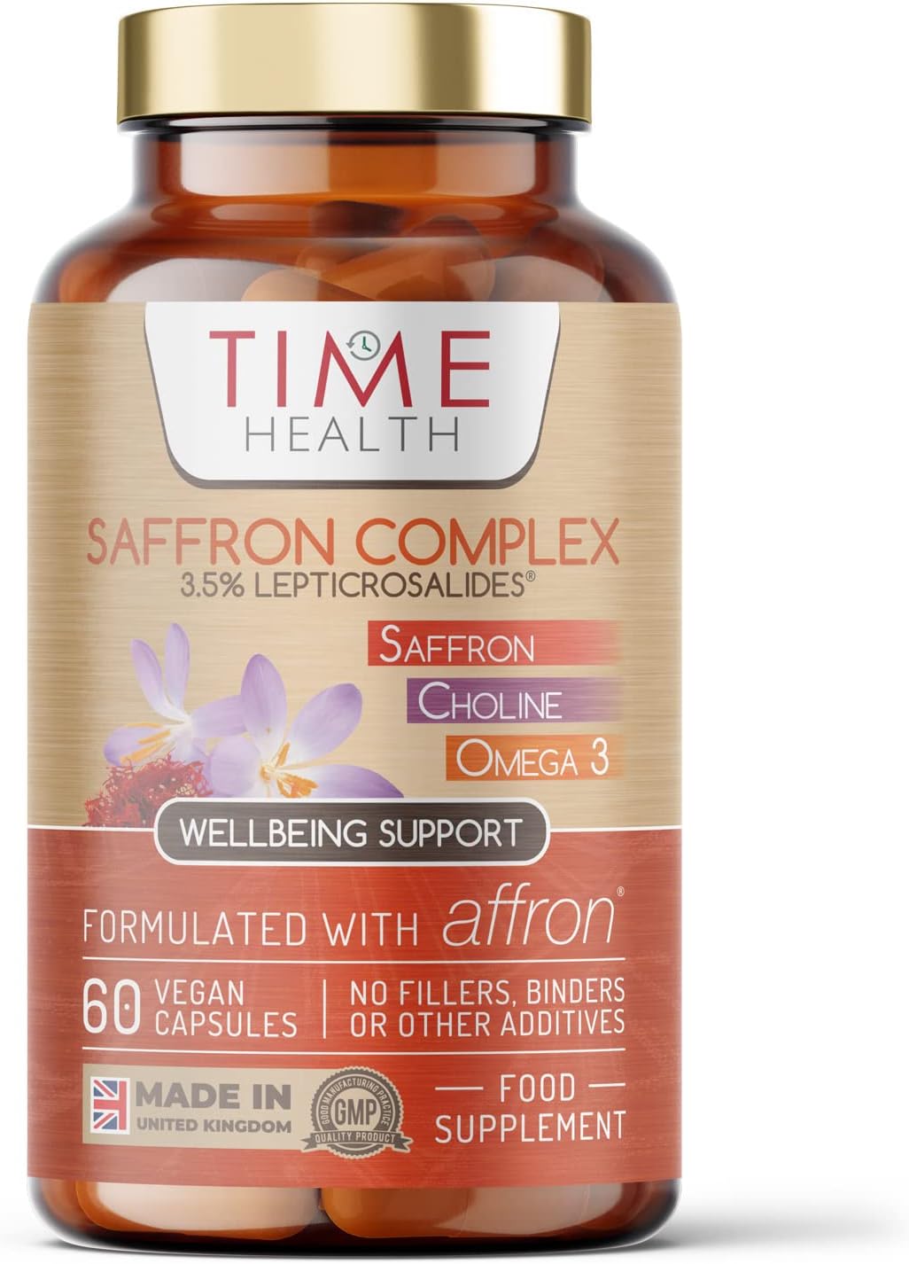 Affron® Saffron Complex - Saffron, Choline, Quercetin & Omega 3-3.5% Leptricrosalides® - Contains Crocins, Crocetin and Safranal - 60 Capsules - UK Made - Zero Additives - Vegan - Pullulan : Amazon.co.uk: Health & Personal Care