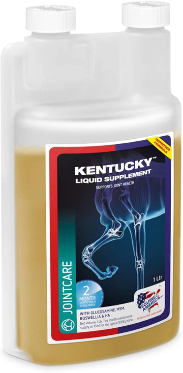 Equine America (1 Litre) Kentucky Liquid Premium Horse Supplement For Joints & Mobility. Includes Glucosamine, Collagen, And Hyaluronic Acid. Ready To Use Horse & Pony Supplement