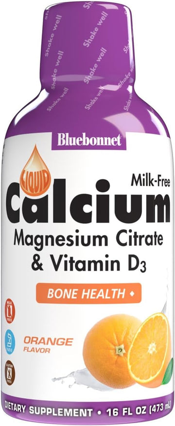 Bluebonnet Nutrition Liquid Calcium Citrate Magnesium Citrate, Vitamin D3, Bone Health, Gluten Free, Soy Free, Milk Free, Kosher, 16 Fl Oz, 32 Servings, Orange Flavor, 16 Fl Oz (Pack Of 1)