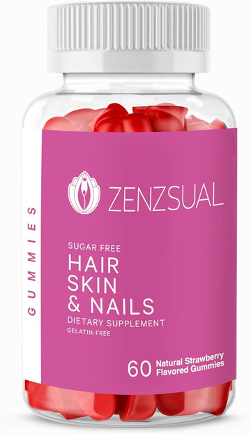 Zenzsual Hair, Skin And Nails Gummies  Multivitamin With Biotin, Vitamin C, B12 And Zinc  Vegan Supplement And Sugar Free (60 Gummies)