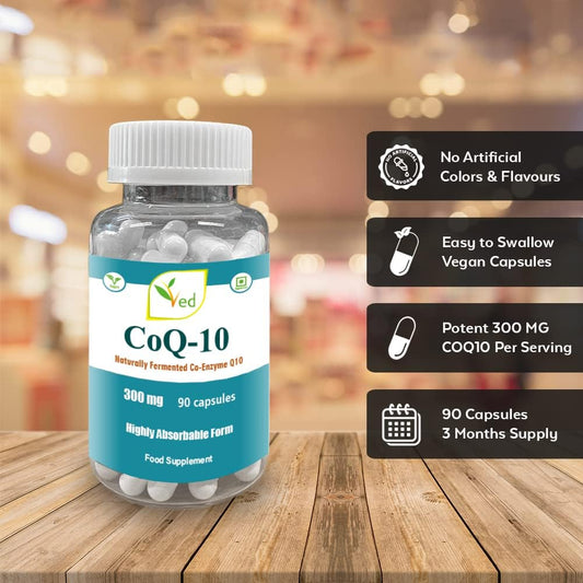 Ved'S Co Enzyme Q10 Best High Absorption Coq10 Capsule, Vegetarian, Gluten Free, Dietary Supplement, 300 Mg 90 Veggie Vegan Capsules