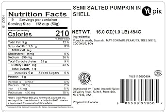 Yupik Semi-Salted Pumpkin Seeds In Shell, 1 Lb, On The Go Savory Snack, Roasted Pumpkin Seeds, Salted Pepitas