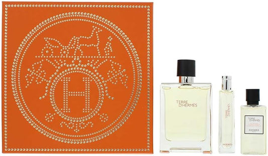 Hermès Men'S Terre D'Hermès Gift Set (Eau De Toilette 3.3 Fl Oz + Shower Gel 1.35 Fl Oz + Eau De Toilette 0.5 Fl Oz) : Beauty & Personal Care