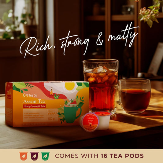 Gya Tea Co Assam Black Tea Pod (16 Ct) - High Caffeine Smooth Tea Rich In Malty Flavor & Strong Aroma For Refresh & Energy