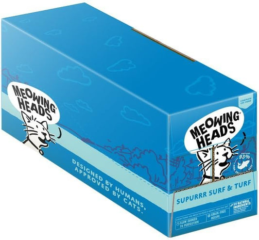 Meowing Heads Wet Cat Food - Surf & Turf - 93% Natural Fish, Chicken & Beef Pouches With No Artificial Flavours, Grain-Free Recipe (10 X 100 G)5060189114252