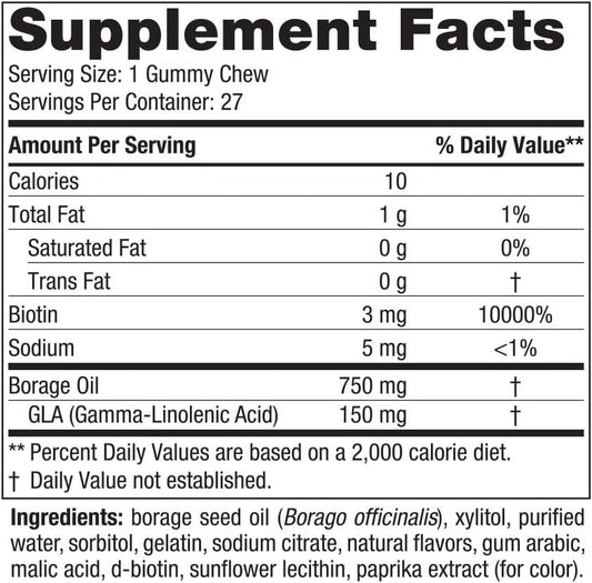 Nordic Naturals Zero Sugar Hair & Skin Gummy Chews, Strawberry Lemonade - 27 Gummy Chews - Biotin + GLA from Borage Oil - Promotes Healthy Balance of Fats in Skin - Non-GMO - 27 Servings