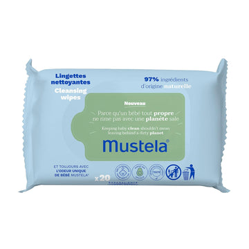 Mustela Baby Cleansing Wipes With Natural Avocado - For Face, Body & Diaper Area - Made With Compostable & Plastic Free Fibers - Lightly Scented - 20 Or 60 Ct. - 1