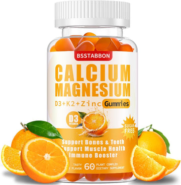 Calcium Magnesium Zinc Gummies For Adult: With Vitamin D3 K2 For Women Men Organic Sugar Free Vegan Chewable Gummy - High Absorption For Immune Strength(60 Count)