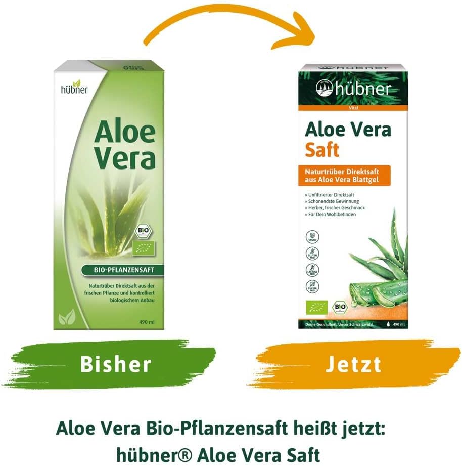 Hübner Aloe Vera, Organic Plant Juice, Naturally Cloudy, 490 Ml (6)