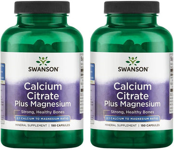 Swanson Calcium Citrate Plus Magnesium - Mineral Supplement Promoting Strong Bones, Energy Production, & Muscle Relaxation - May Support Cardiovascular Health - (150 Capsules) (2 Pack)